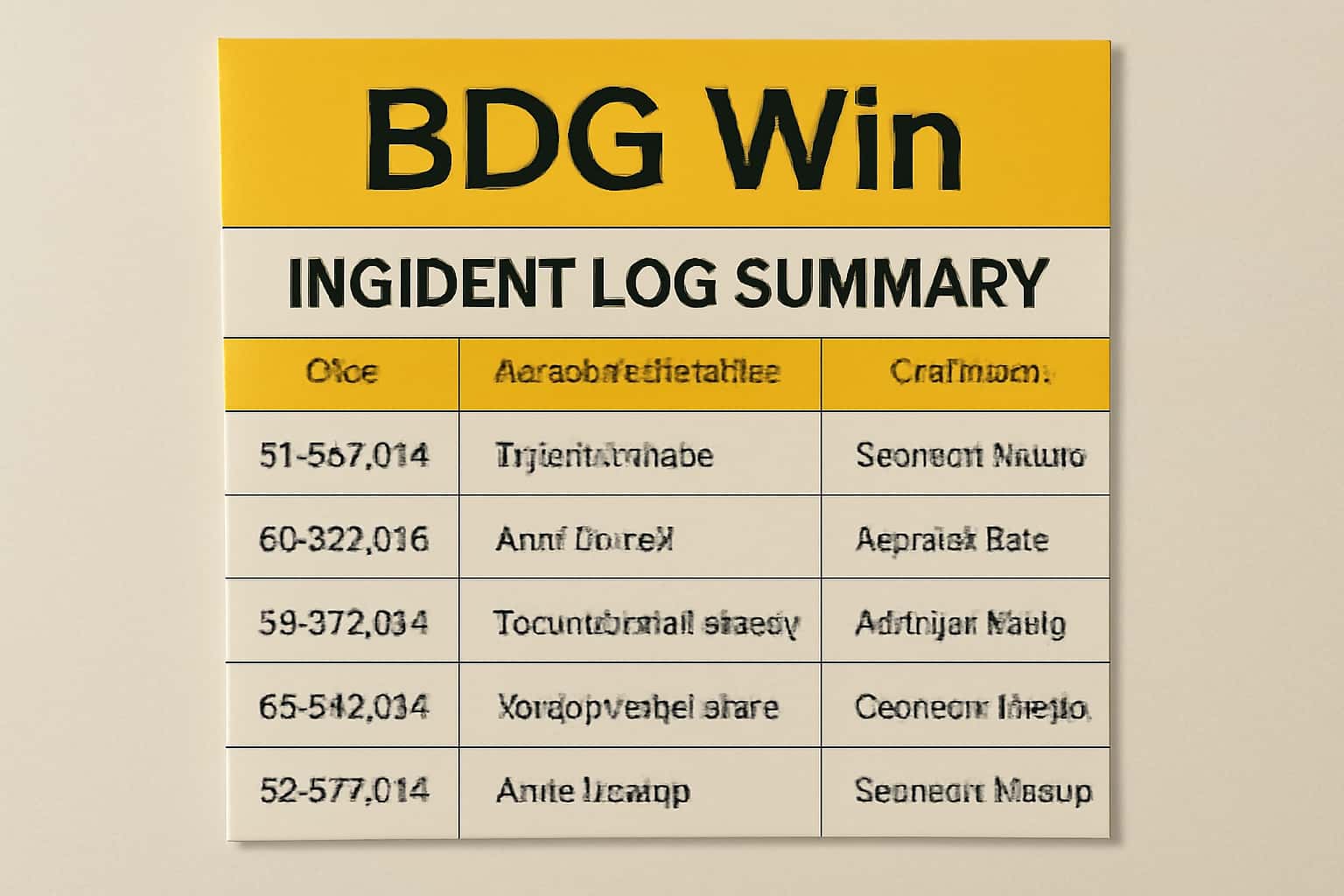 A futuristic dashboard showcasing the BDG Win Incident Log Summary.