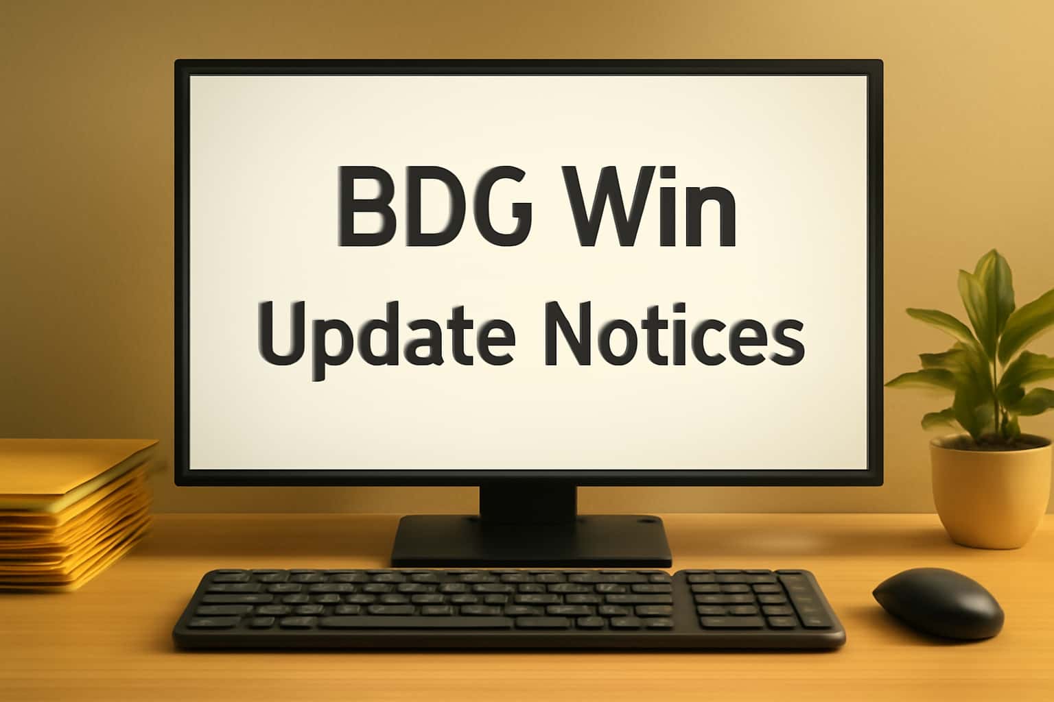 Informational graphic depicting BDG Win Update Notices with #cfbe23 accents.